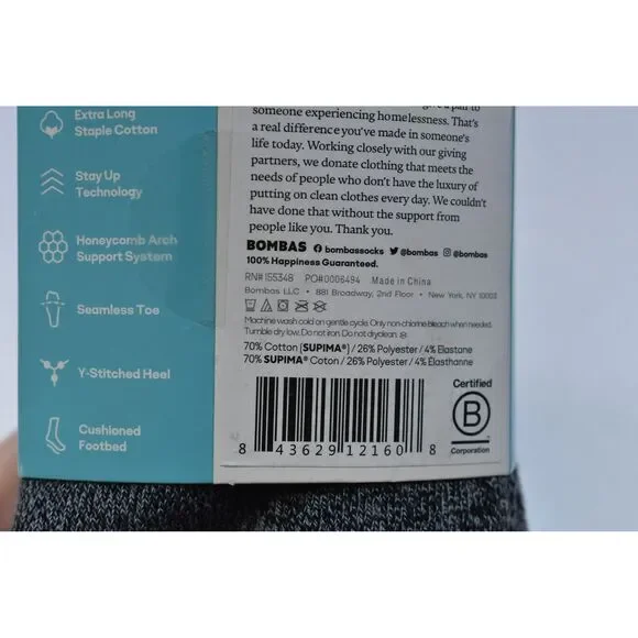 Bombas Midweight Calf Crew Cushioned Honeycomb Socks Grey 4 Pack Adult L